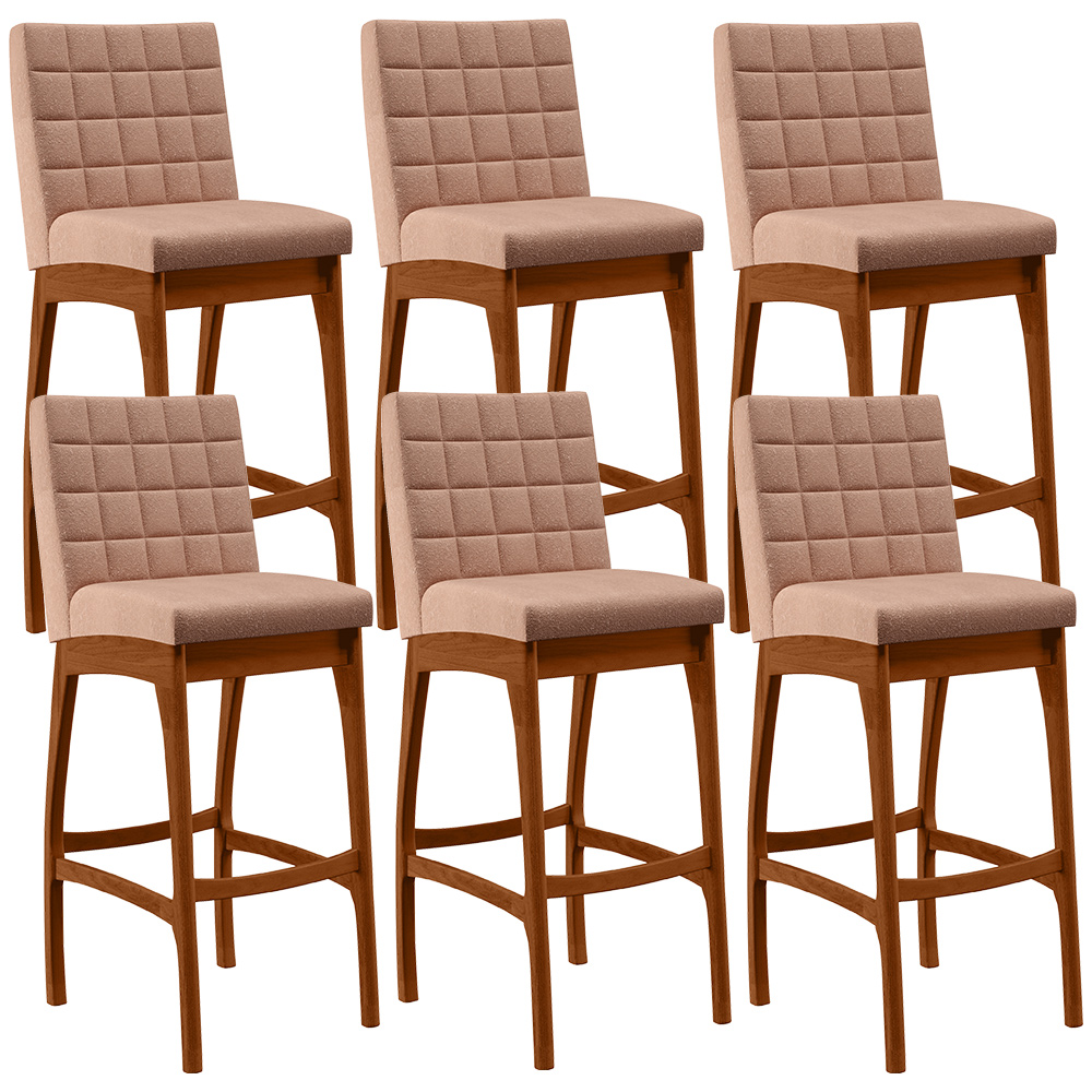 Kit 06 Banquetas Altas Para Cozinha Sala de Jantar Fixa Mila B04 Linho Rosê - Lyam Decor