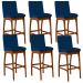 Kit 06 Banquetas Altas Para Cozinha Sala de Jantar Fixa Mila B04 Suede Azul Marinho - Lyam Decor