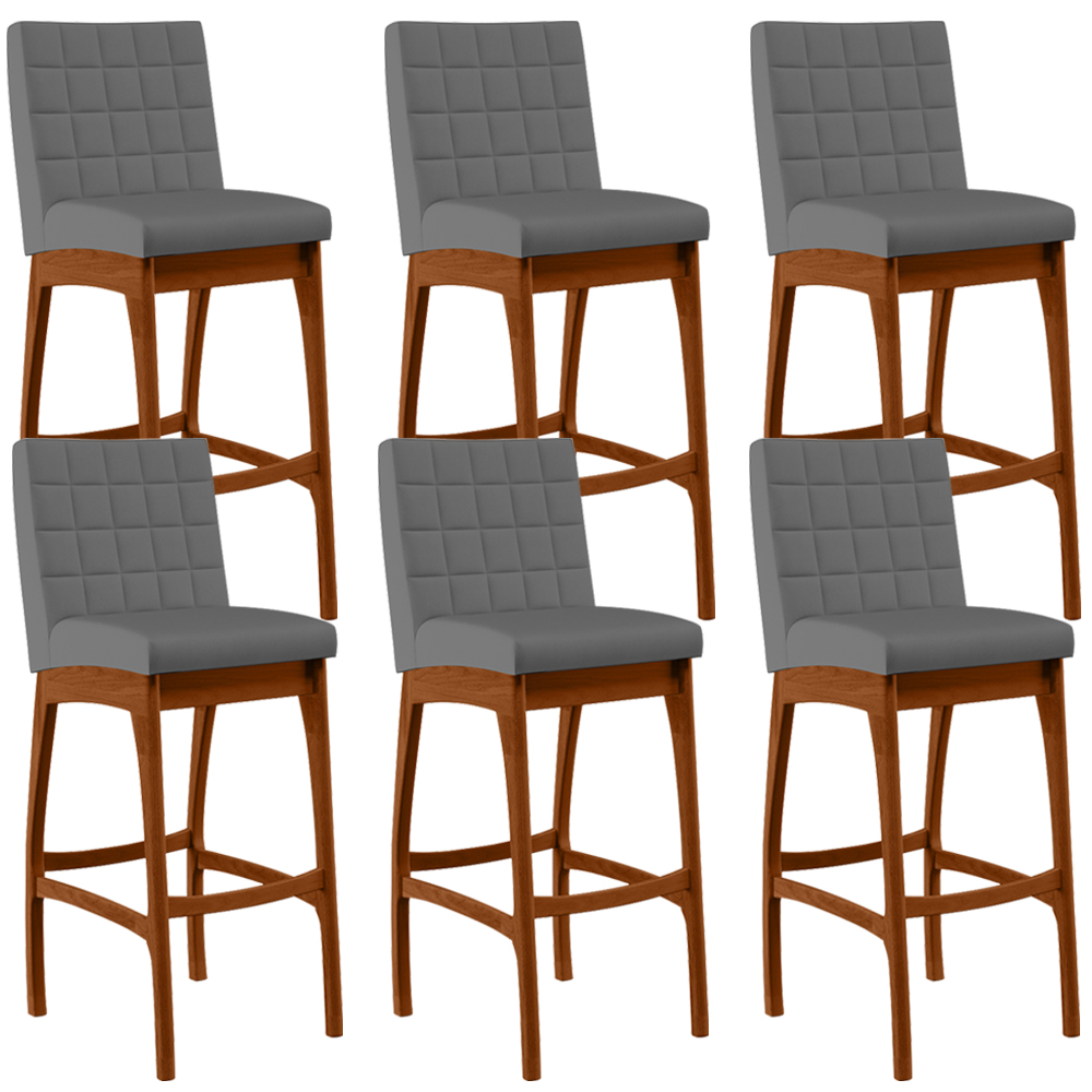 Kit 06 Banquetas Altas Para Cozinha Sala de Jantar Fixa Mila B04 Suede Cinza - Lyam Decor