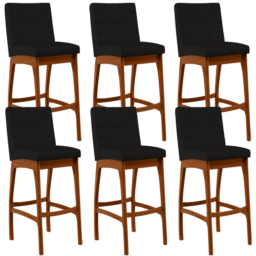 Kit 06 Banquetas Altas Para Cozinha Sala de Jantar Fixa Mila B04 Suede Preto - Lyam Decor