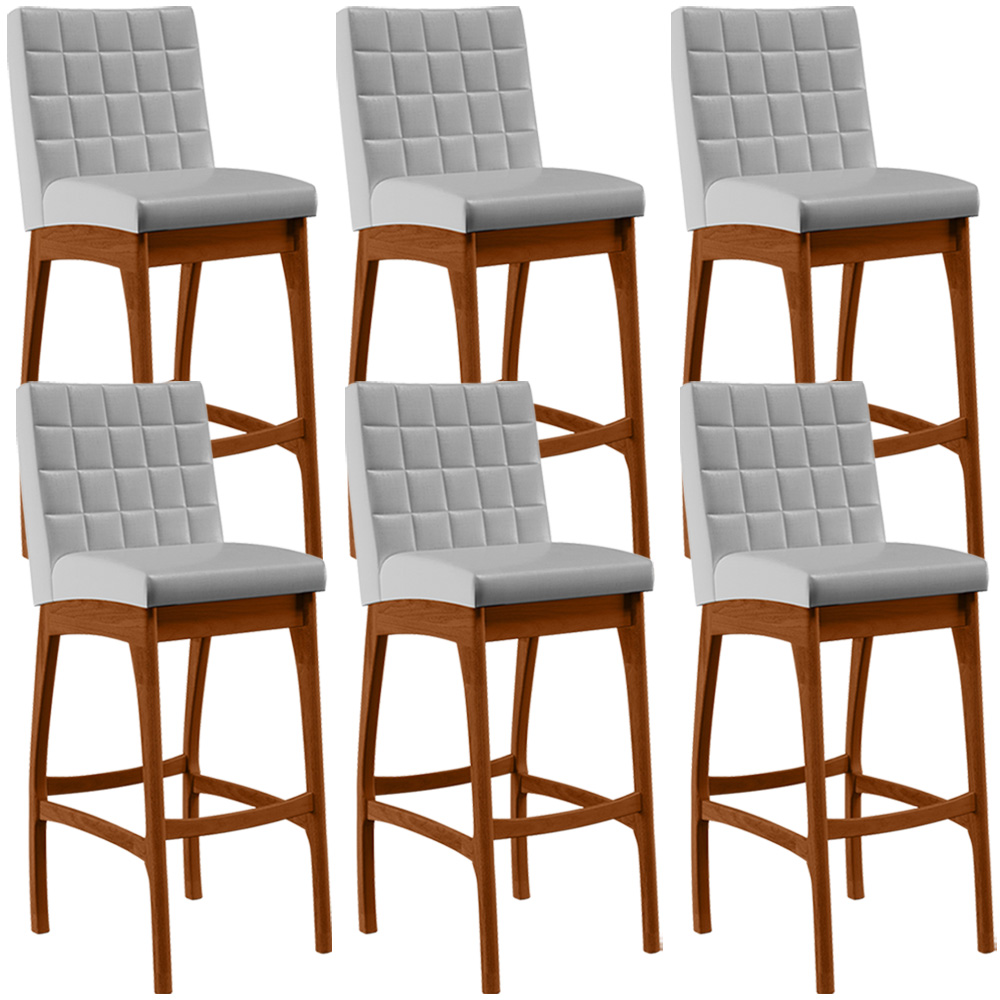 Kit 06 Banquetas Altas Para Cozinha Sala de Jantar Fixa Mila L02 Facto Cinza Metalizado - Lyam Decor