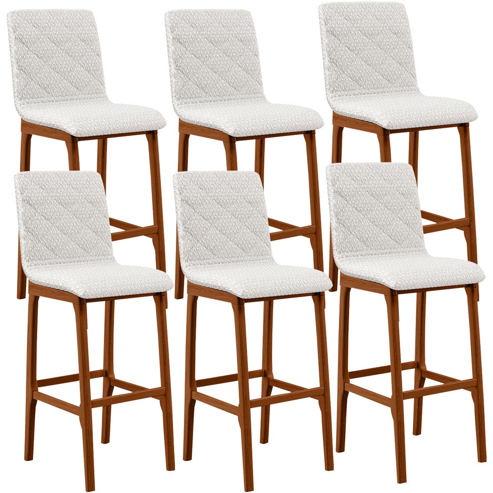 Kit 06 Banquetas Altas Para Cozinha Sala de Jantar Fixa Zoe B04 Bouclê Cru - Lyam Decor