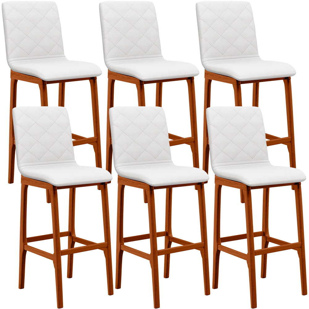 Kit 06 Banquetas Altas Para Cozinha Sala de Jantar Fixa Zoe B04 Facto Branco - Lyam Decor