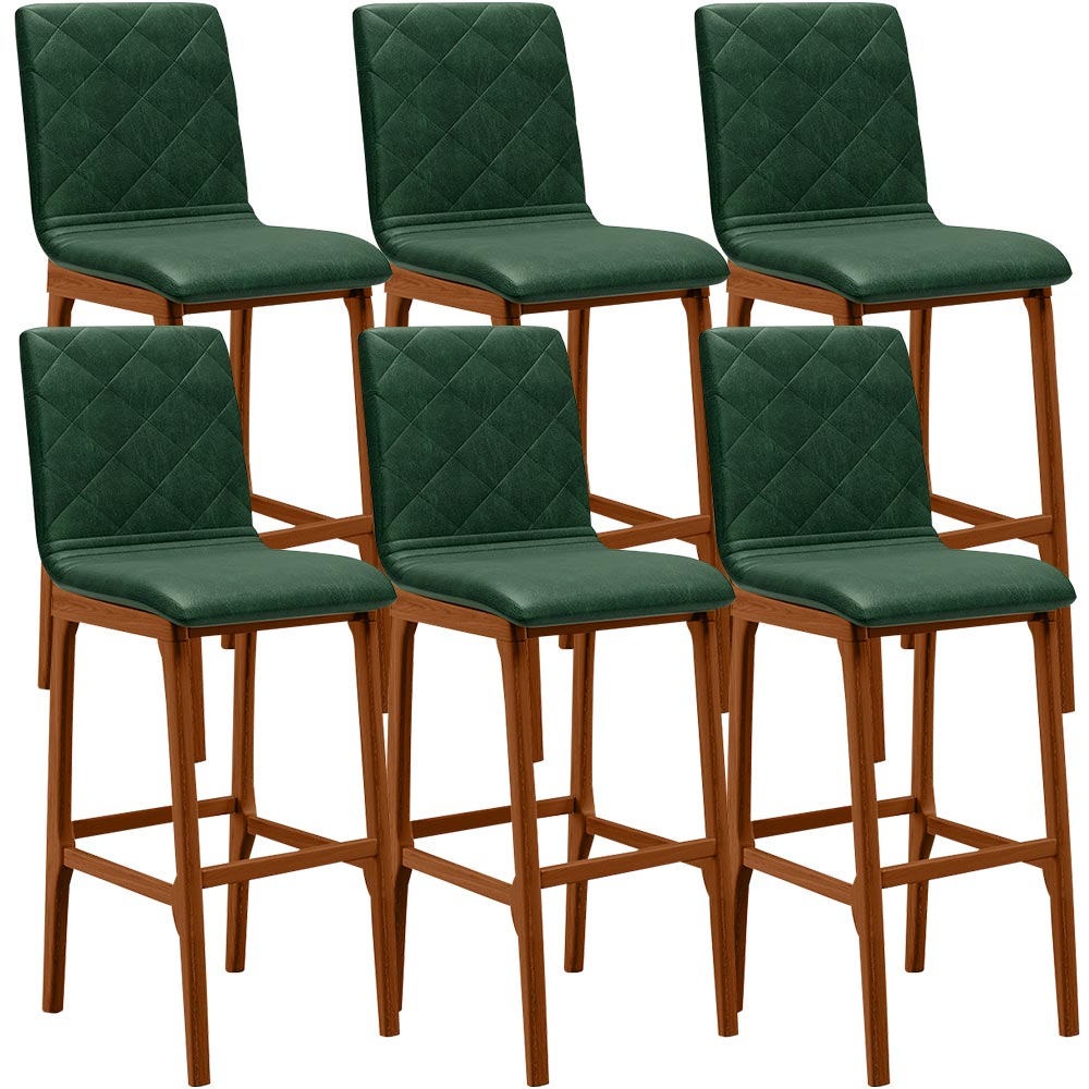Kit 06 Banquetas Altas Para Cozinha Sala de Jantar Fixa Zoe B04 Facto Verde Musgo - Lyam Decor