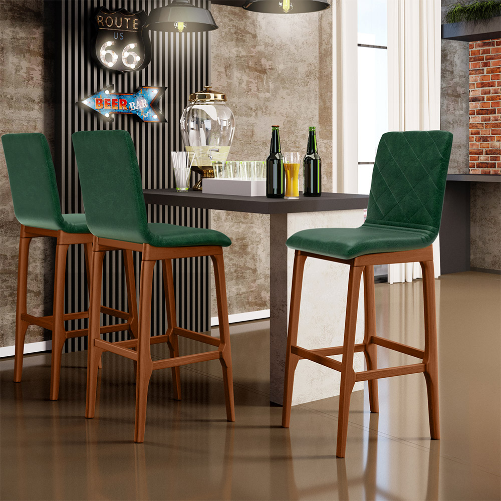 Kit 06 Banquetas Altas Para Cozinha Sala de Jantar Fixa Zoe B04 Facto Verde Musgo - Lyam Decor