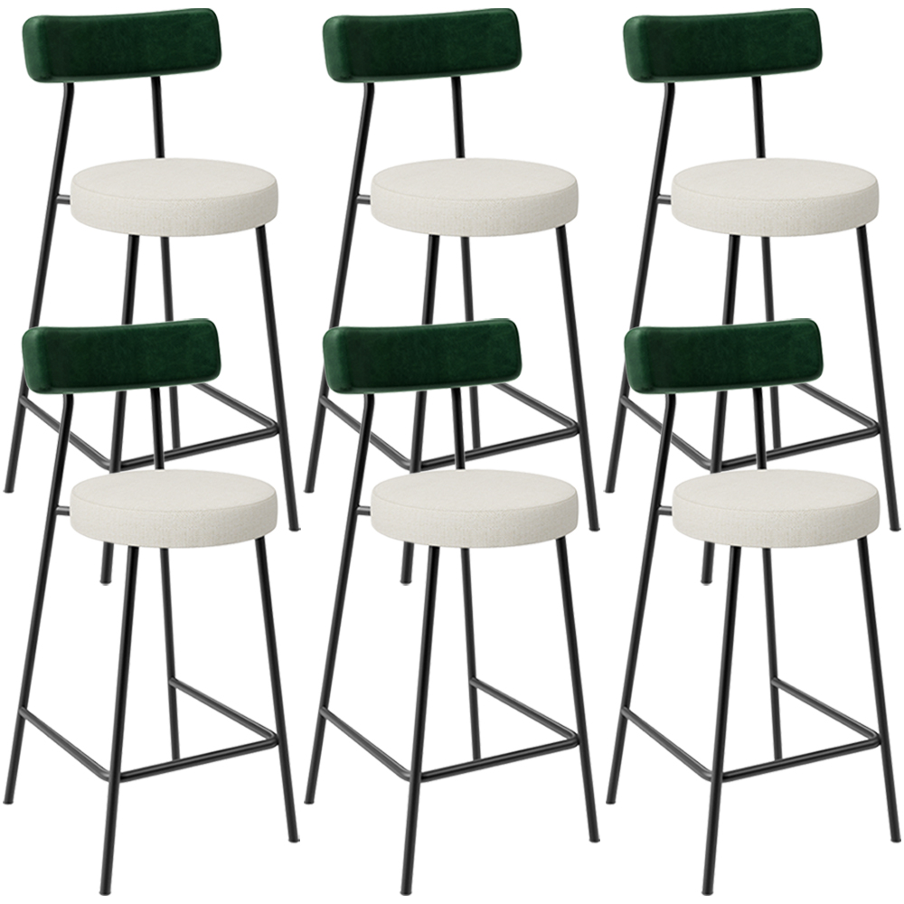 Kit 06 Banquetas Baixa Bar Cozinha E Sala Jantar Milão L02 Facto Verde Linho Champagne - Lyam Decor