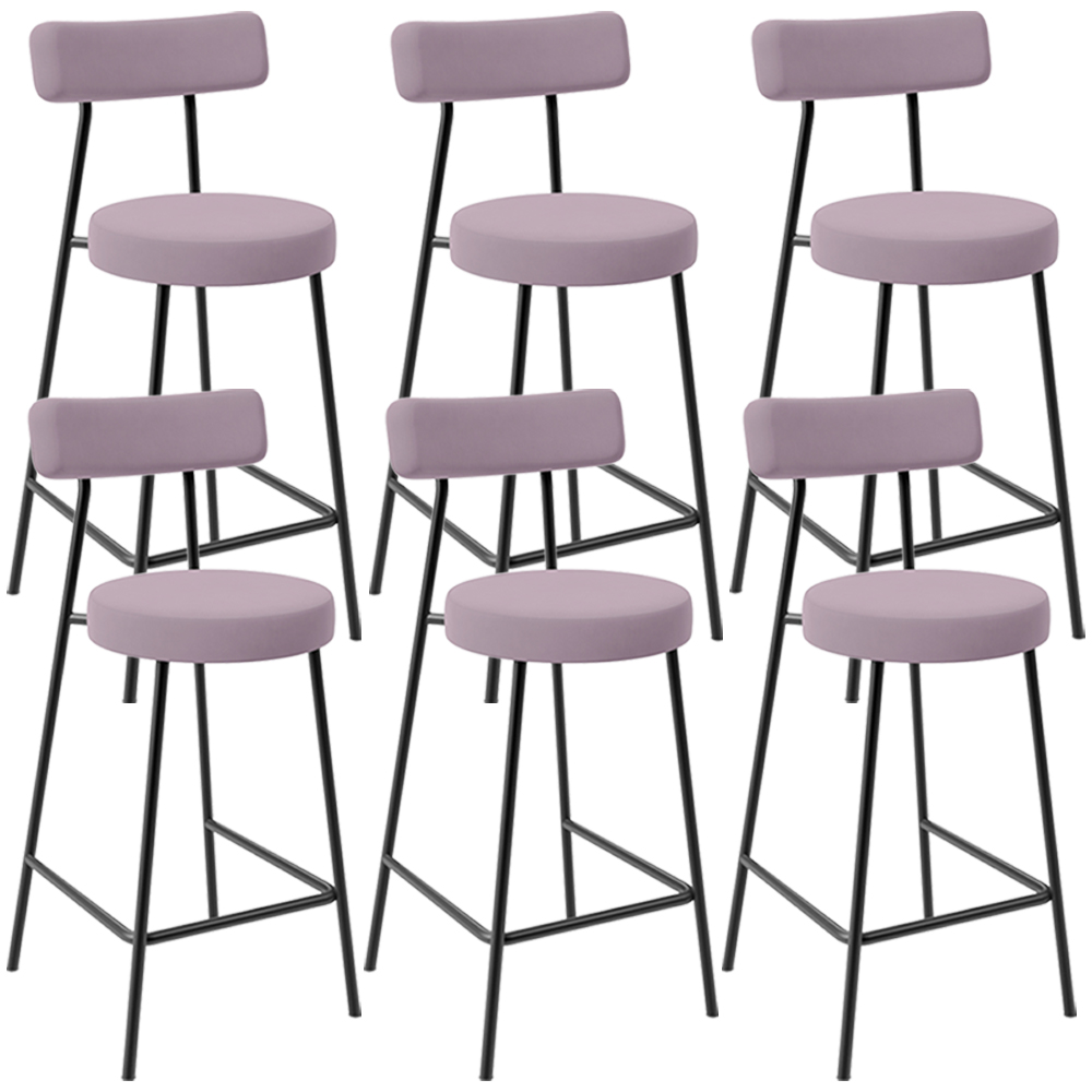Kit 06 Banquetas Baixa Bar Cozinha Sala De Jantar Em Aço Milão L02 Suede Rosê - Lyam Decor