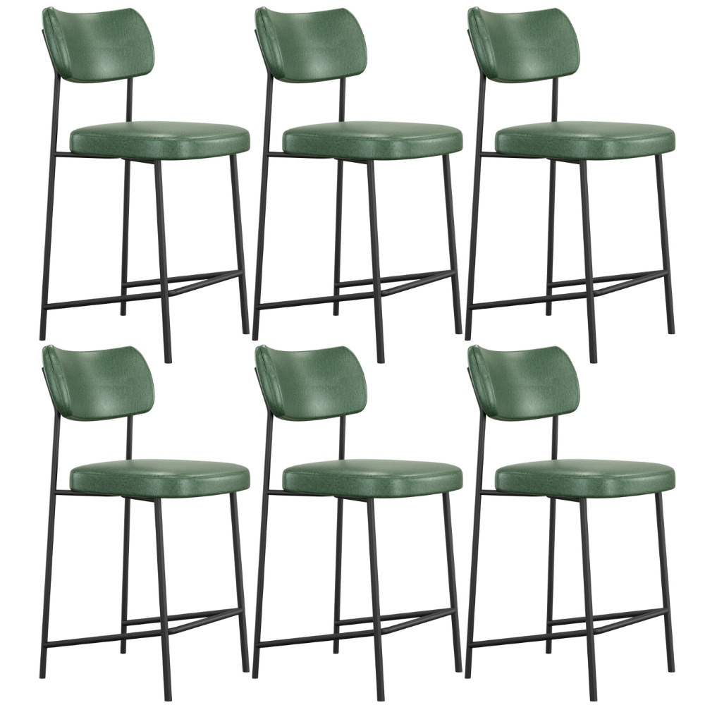 Kit 06 Banquetas Baixa Bar Cozinha Sala De Jantar Preto Elira L02 Couríssimo Verde - Lyam Decor