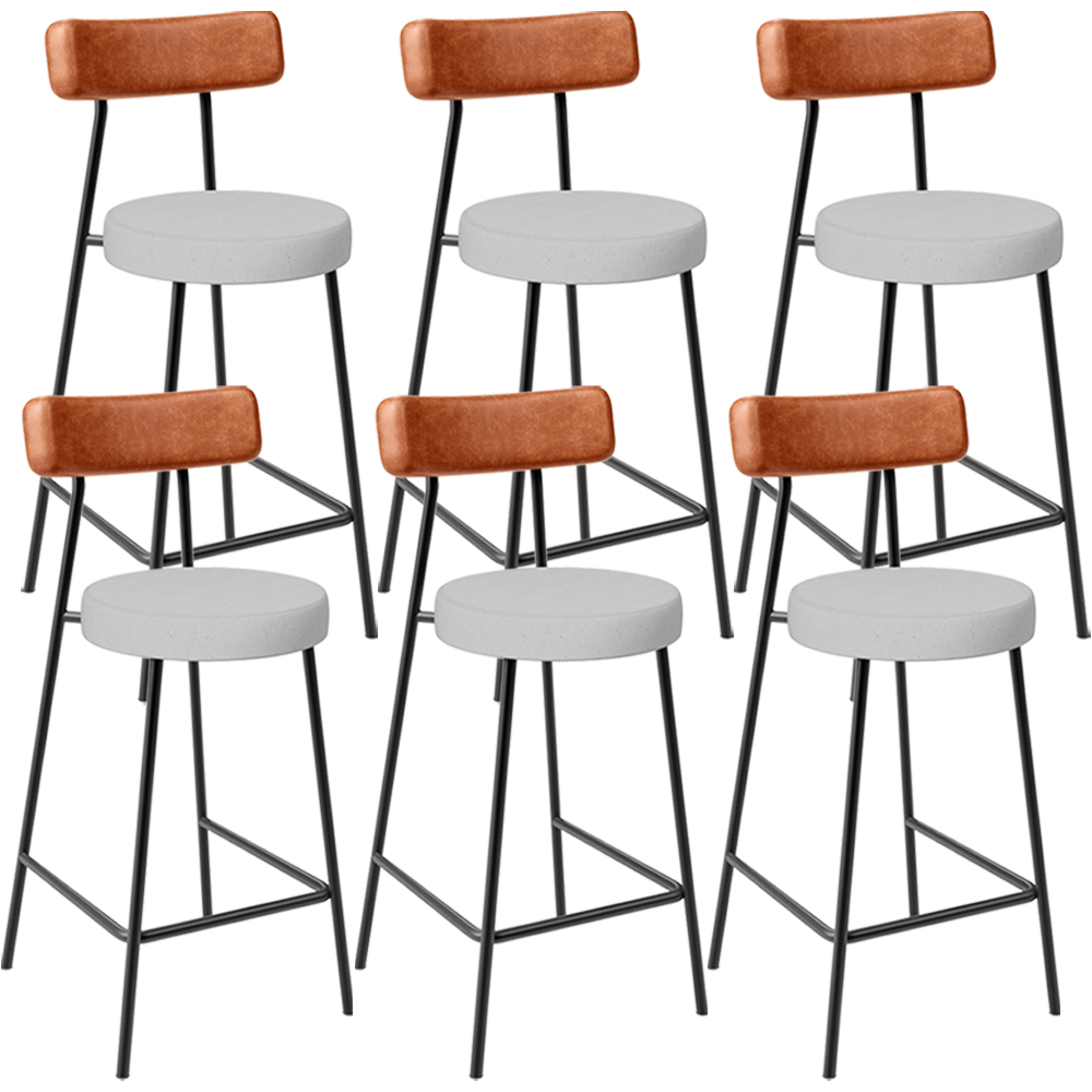Kit 06 Banquetas Baixa Bar Cozinha Sala Jantar Milão L02 Couríssimo Camel Linho Cinza  - Lyam Decor