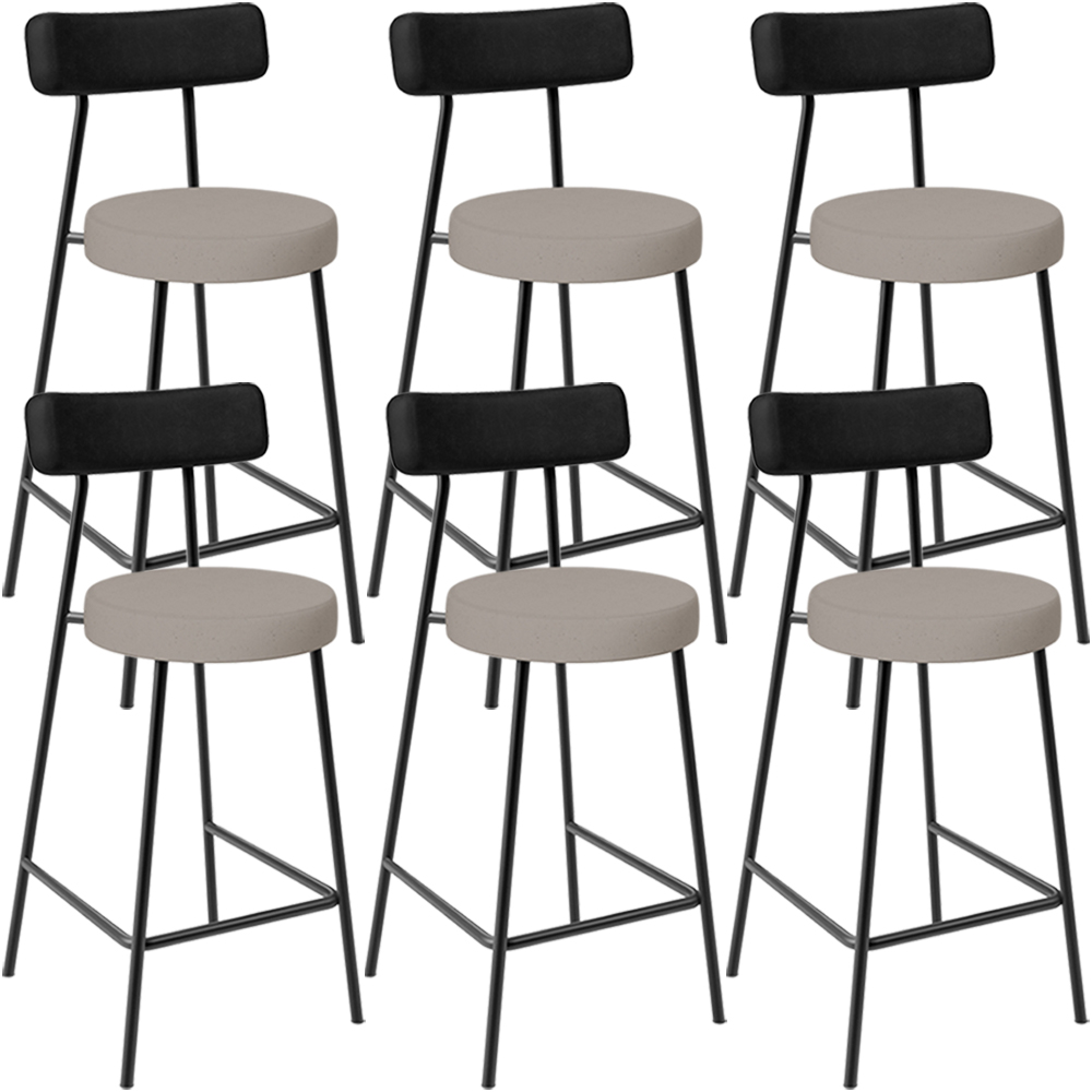 Kit 06 Banquetas Baixa Bar Cozinha Sala Jantar Milão L02 Couríssimo Preto Linho Bege - Lyam Decor