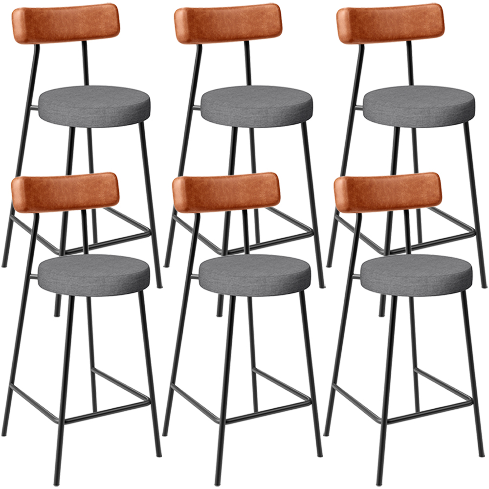 Kit 06 Banquetas Baixa Cozinha Jantar Milão L02 Couríssimo Camel Linho Cinza Escuro - Lyam Decor