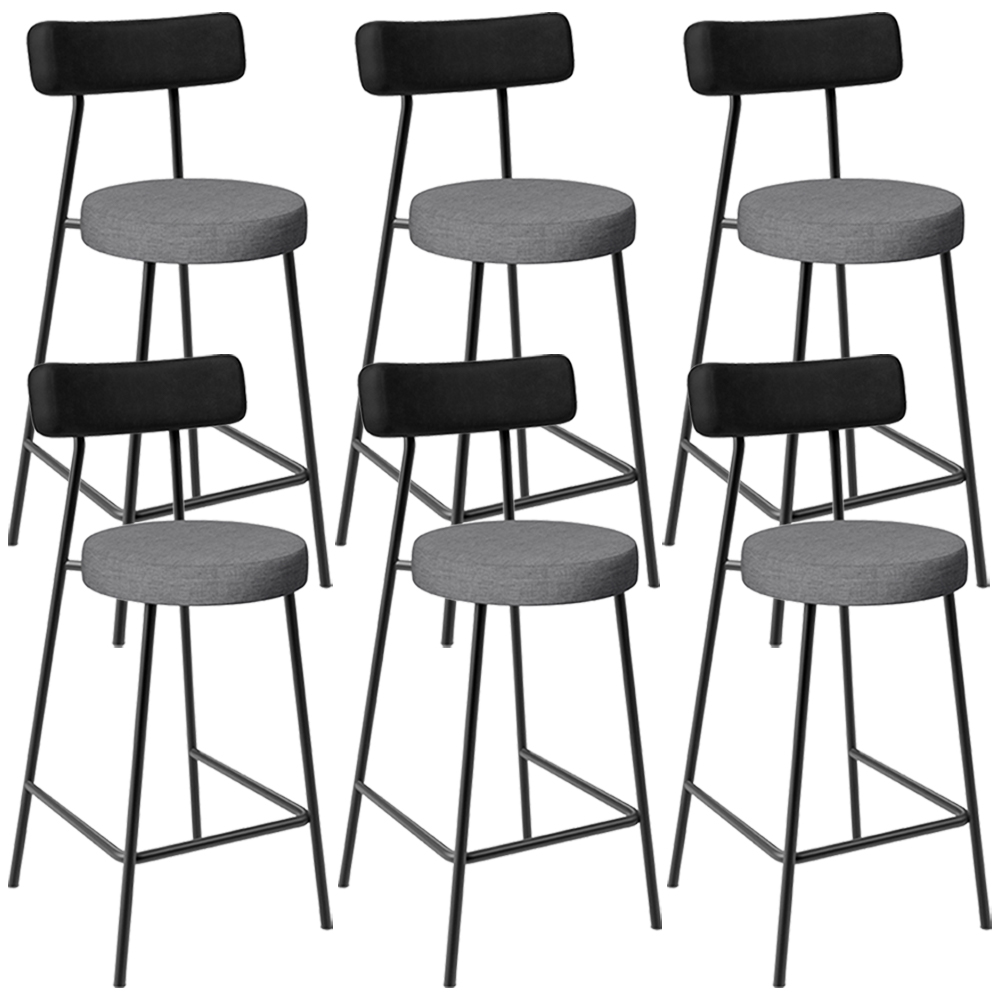 Kit 06 Banquetas Baixa Cozinha Jantar Milão L02 Couríssimo Preto Linho Cinza Escuro - Lyam Decor