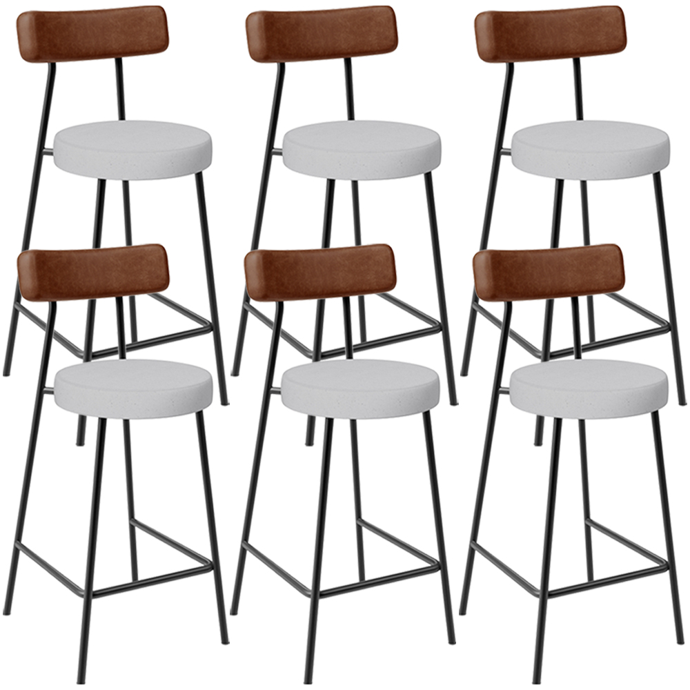 Kit 06 Banquetas Baixa Cozinha Sala De Jantar Milão L02 Couríssimo Marrom Linho Cinza - Lyam Decor