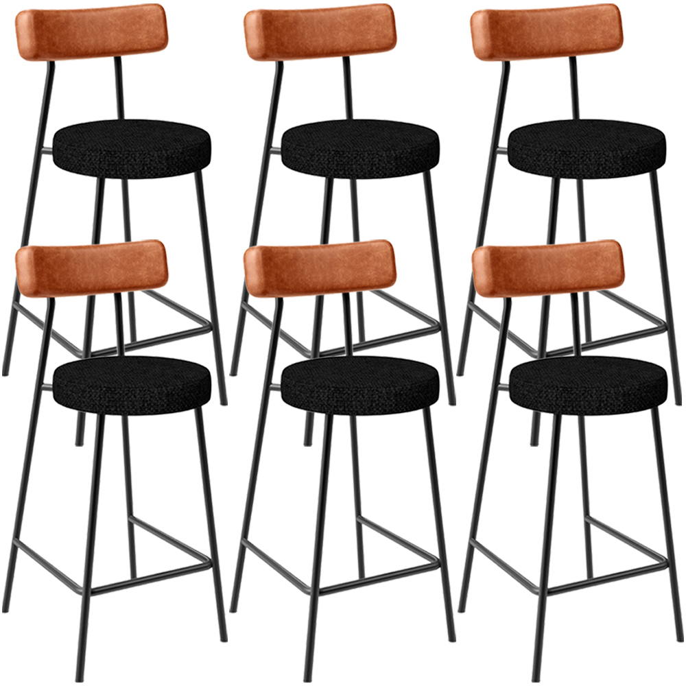 Kit 06 Banquetas Baixa Cozinha Sala Jantar Bancada Milão L02 Couríssimo Camel Linho Chumbo- Lyam Decor