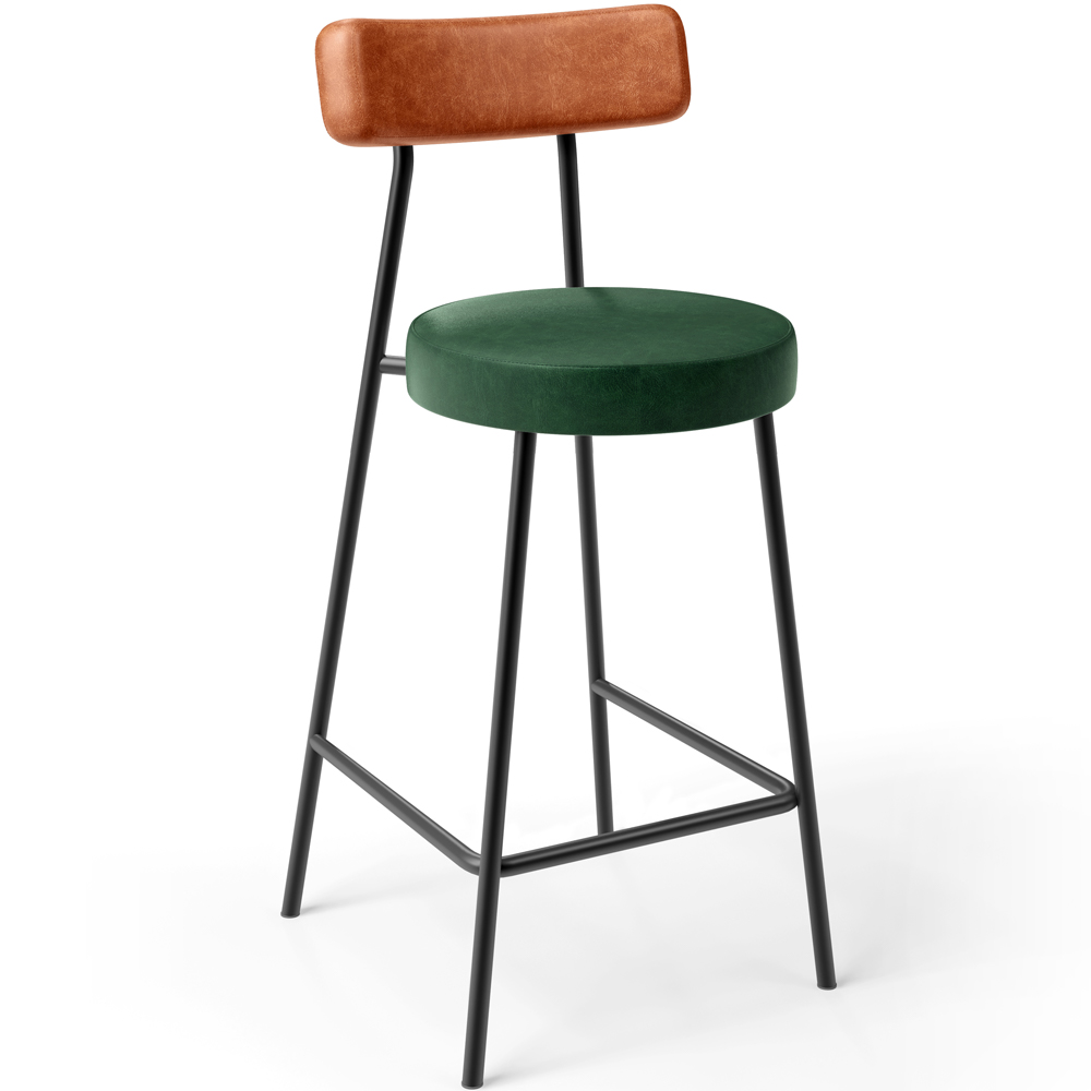 Kit 06 Banquetas Baixa Cozinha Sala Jantar Bancada Milão L02 Couríssimo Camel Verde - Lyam Decor