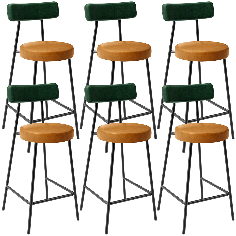 Kit 06 Banquetas Baixa Cozinha Sala Jantar Bancada Milão L02 Facto Verde Couríssimo Whisky - Lyam Decor