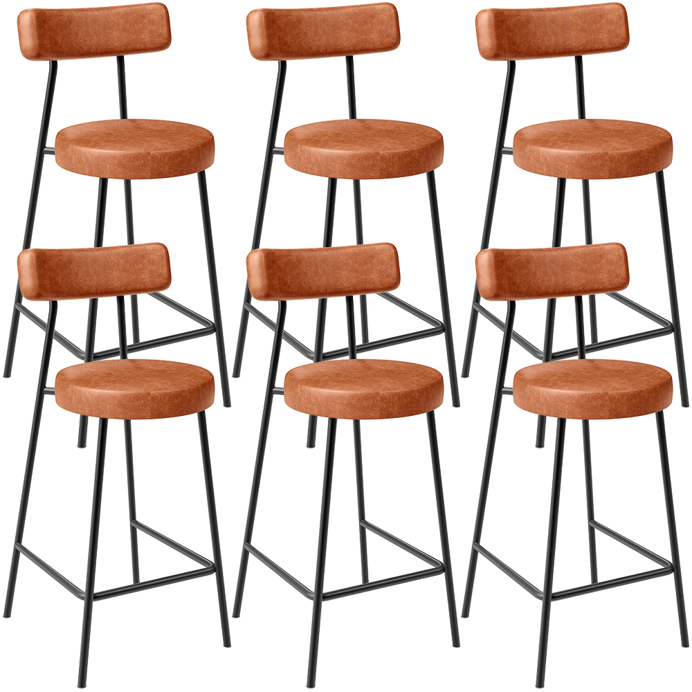 Kit 06 Banquetas Baixa Para Cozinha Sala De Jantar Bancada Milão L02 Couríssimo Camel - Lyam Decor