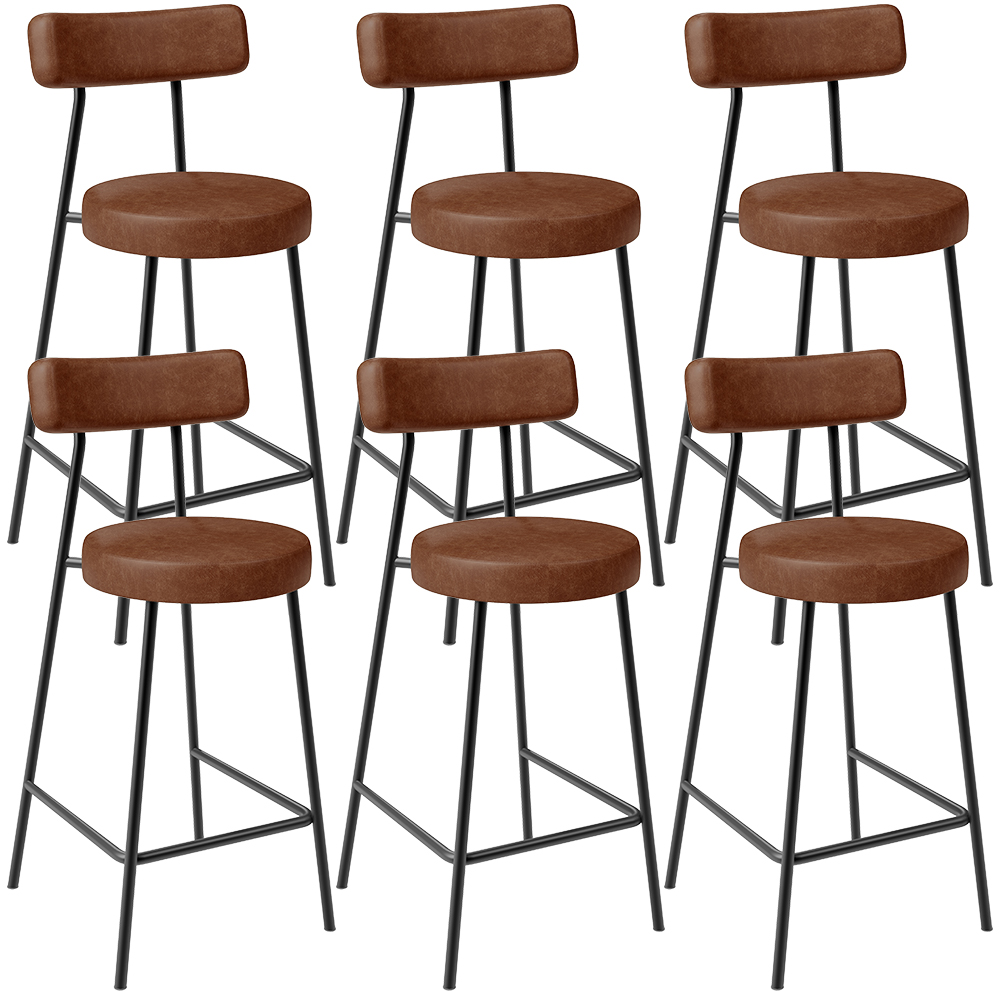 Kit 06 Banquetas Baixa Para Cozinha Sala De Jantar Bancada Milão L02 Couríssimo Marrom - Lyam Decor