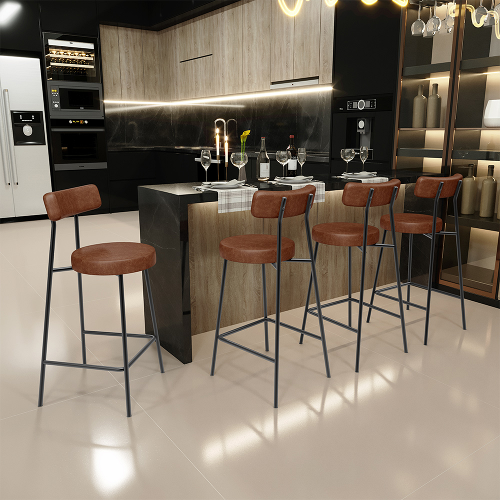 Kit 06 Banquetas Baixa Para Cozinha Sala De Jantar Bancada Milão L02 Couríssimo Marrom - Lyam Decor