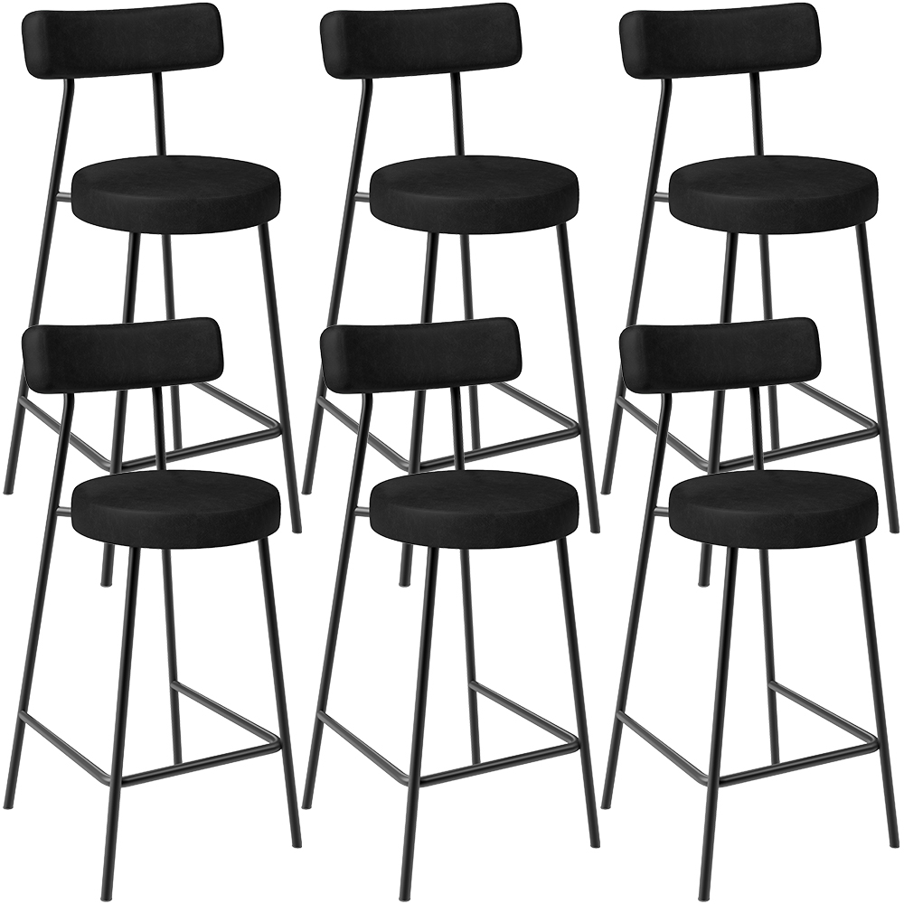 Kit 06 Banquetas Baixa Para Cozinha Sala De Jantar Bancada Milão L02 Couríssimo Preto - Lyam Decor