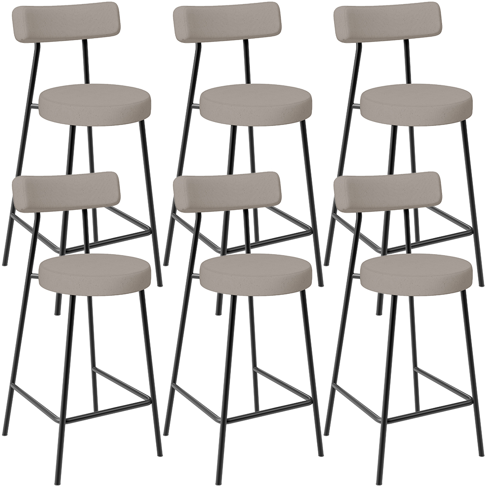 Kit 06 Banquetas Baixa Para Cozinha Sala De Jantar Bancada Milão L02 Linho Bege - Lyam Decor