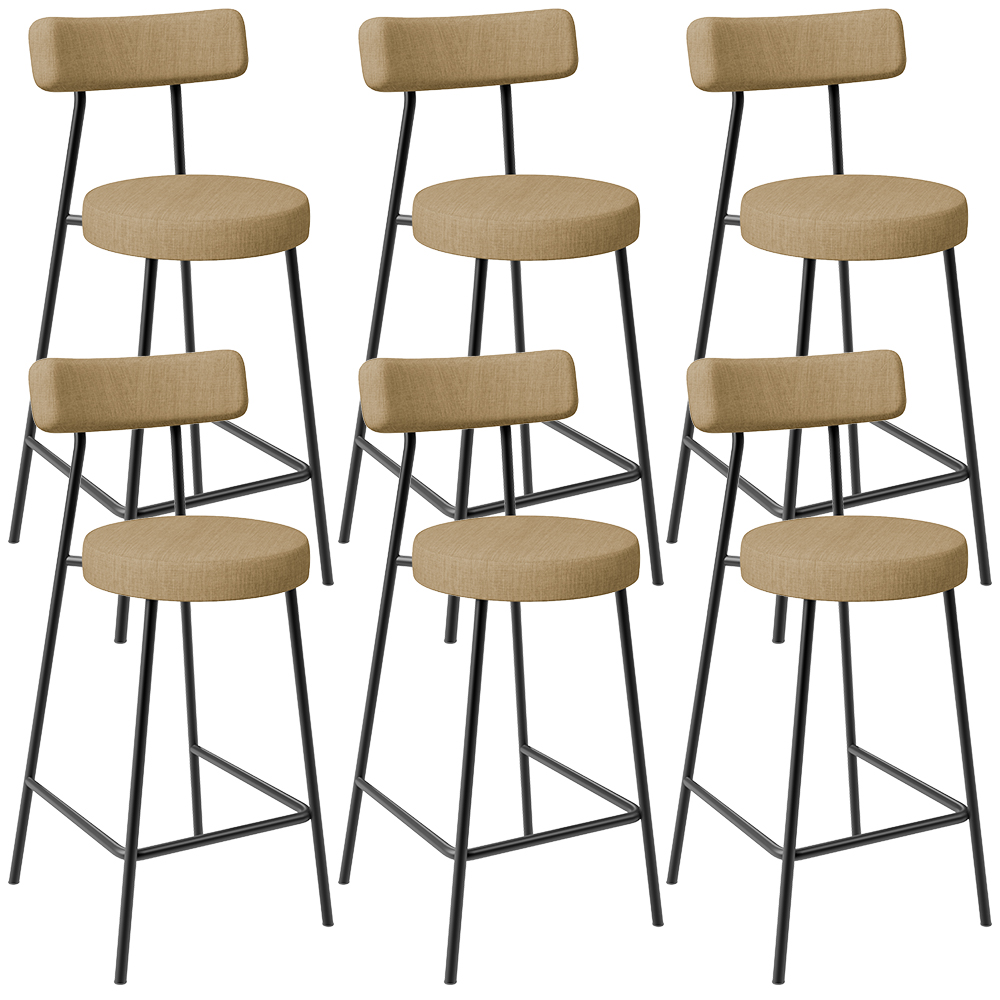Kit 06 Banquetas Baixa Para Cozinha Sala De Jantar Bancada Milão L02 Linho Bege Escuro - Lyam Decor