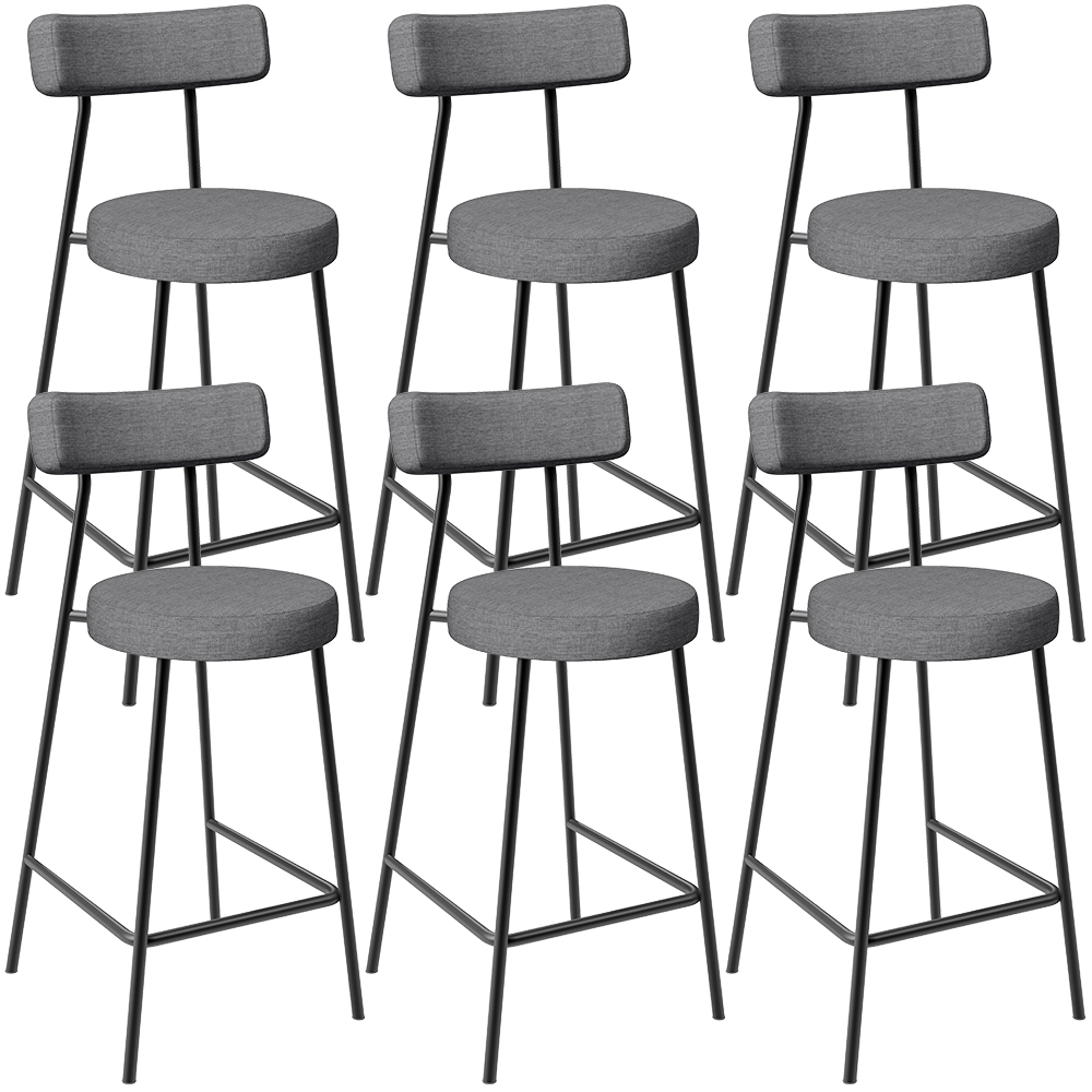 Kit 06 Banquetas Baixa Para Cozinha Sala De Jantar Bancada Milão L02 Linho Cinza Escuro - Lyam Decor