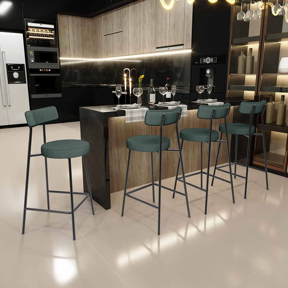 Kit 06 Banquetas Baixa Para Cozinha Sala De Jantar Bancada Milão L02 Linho Verde Musgo - Lyam Decor