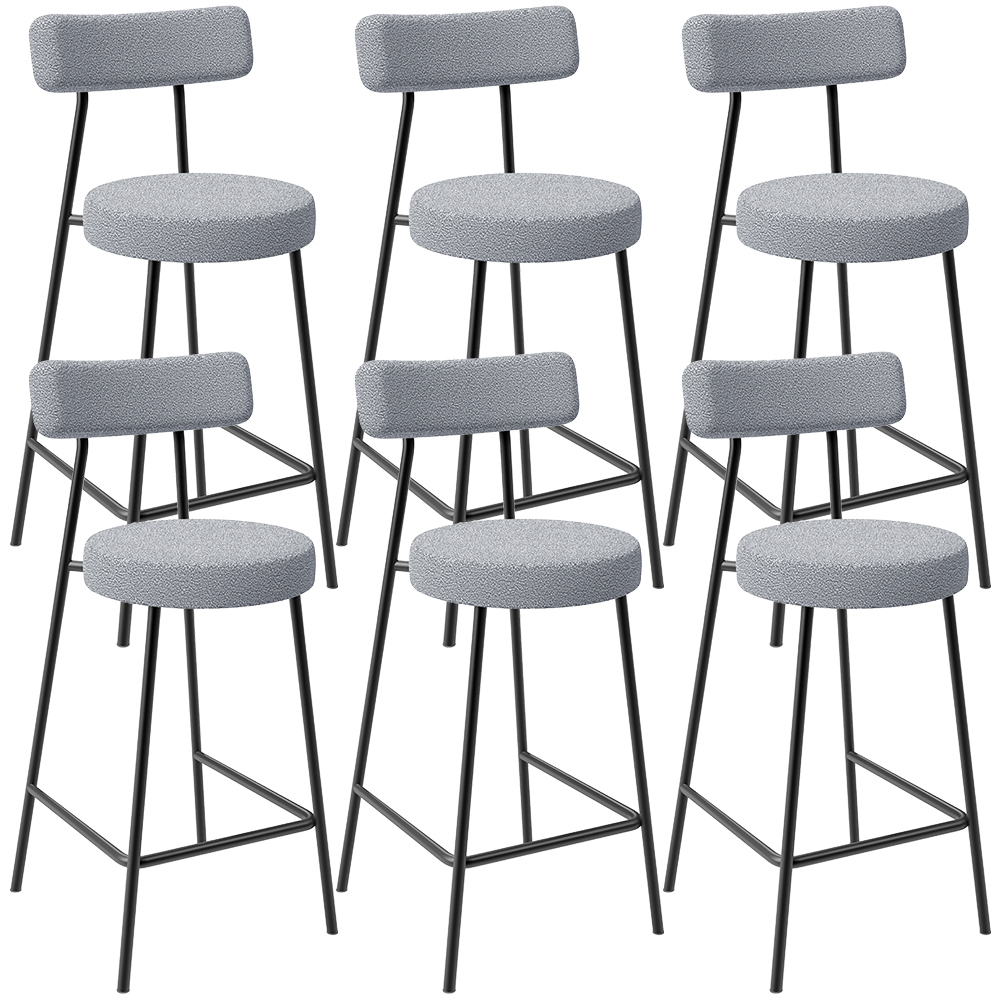 Kit 06 Banquetas Baixa Para Cozinha Sala De Jantar Bar Bancada Milão L02 Bouclê Cinza - Lyam Decor