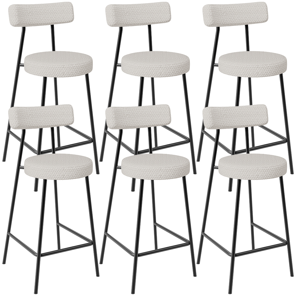 Kit 06 Banquetas Baixa Para Cozinha Sala De Jantar Bar Bancada Milão L02 Bouclê Cru - Lyam Decor