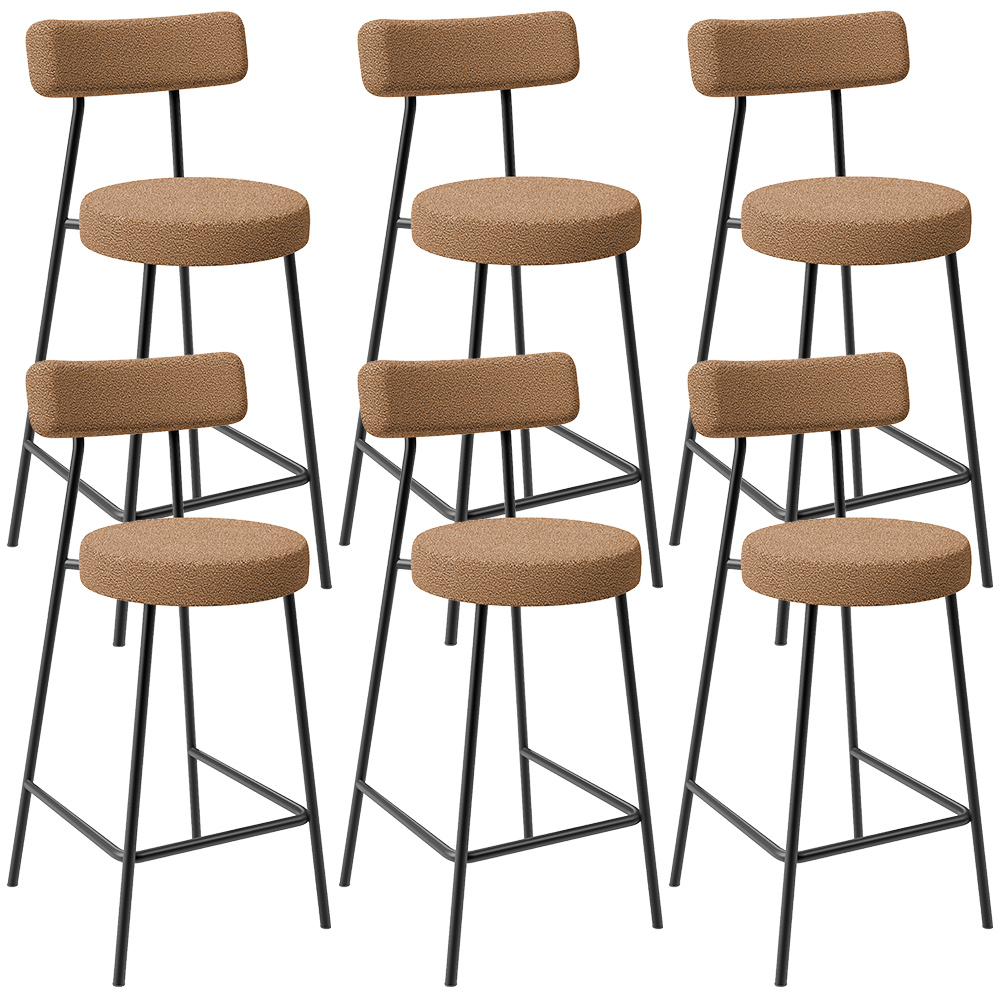 Kit 06 Banquetas Baixa Para Cozinha Sala De Jantar Bar Bancada Milão L02 Bouclê Mostarda - Lyam Decor