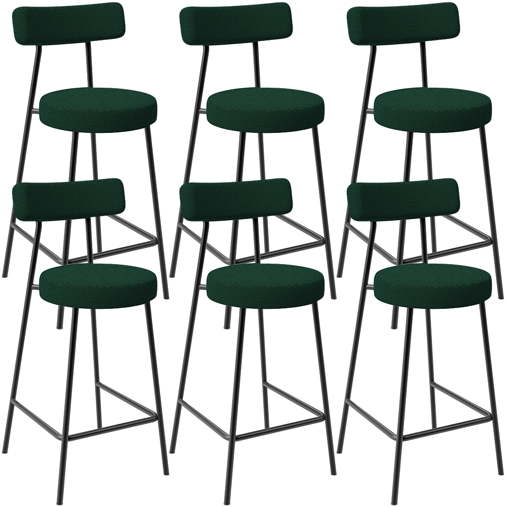 Kit 06 Banquetas Baixa Para Cozinha Sala De Jantar Bar Bancada Milão L02 Bouclê Verde - Lyam Decor