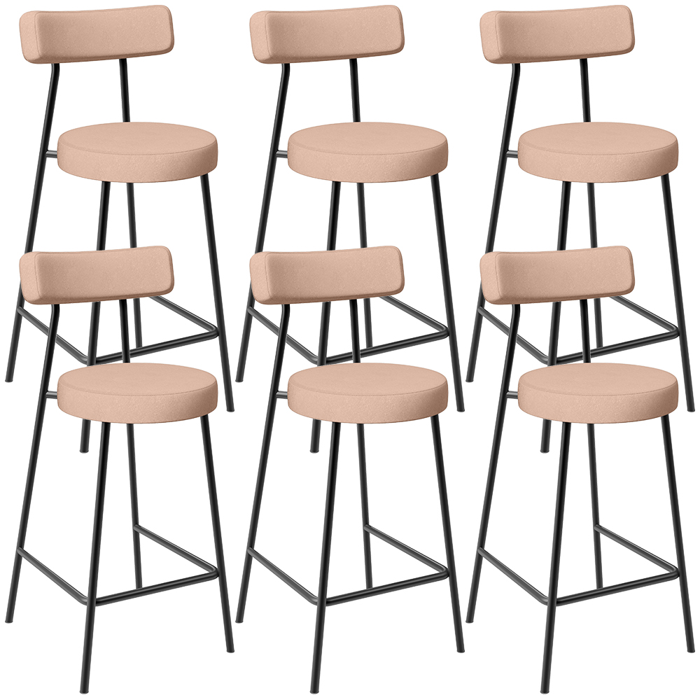 Kit 06 Banquetas Baixa Para Cozinha Sala De Jantar Bar Bancada Milão L02 Linho Rosê - Lyam Decor