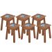 Kit 06 Banquetas Baixas De Madeira Maciça Pinus Rústica Com Cerâmica Vintage W02 Imbuia - Lyam Decor