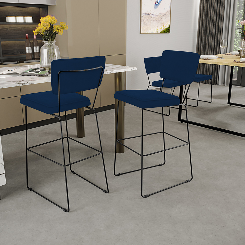 Kit 06 Banquetas Para Cozinha Sala De Jantar Base Em Aço Allana L02 Suede Azul Marinho - Lyam Decor