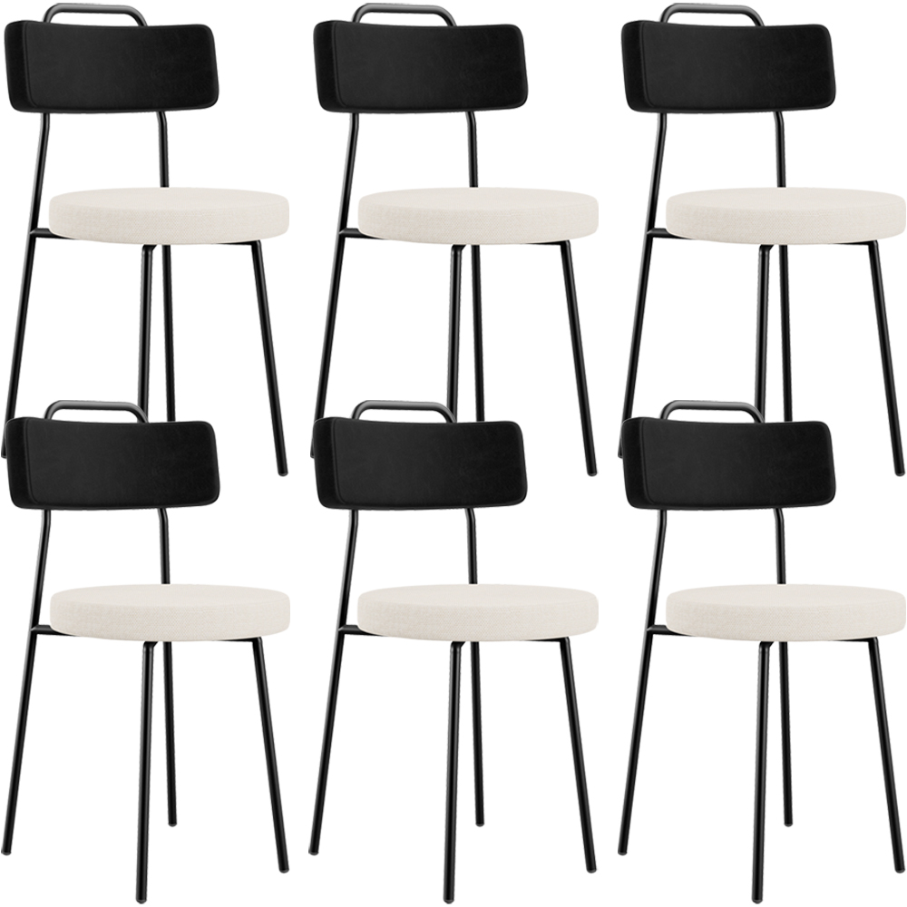 Kit 06 Cadeiras Decorativa Estofada Sala De Jantar Barcelona L02 Couríssimo Preto Linho Cru - Lyam