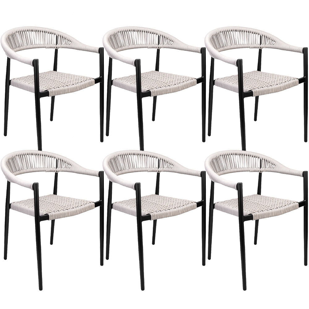 Kit 06 Cadeiras Decorativas Área Gourmet Base Preto Corda Náutica Nevada R01 Amêndoa - Lyam Decor