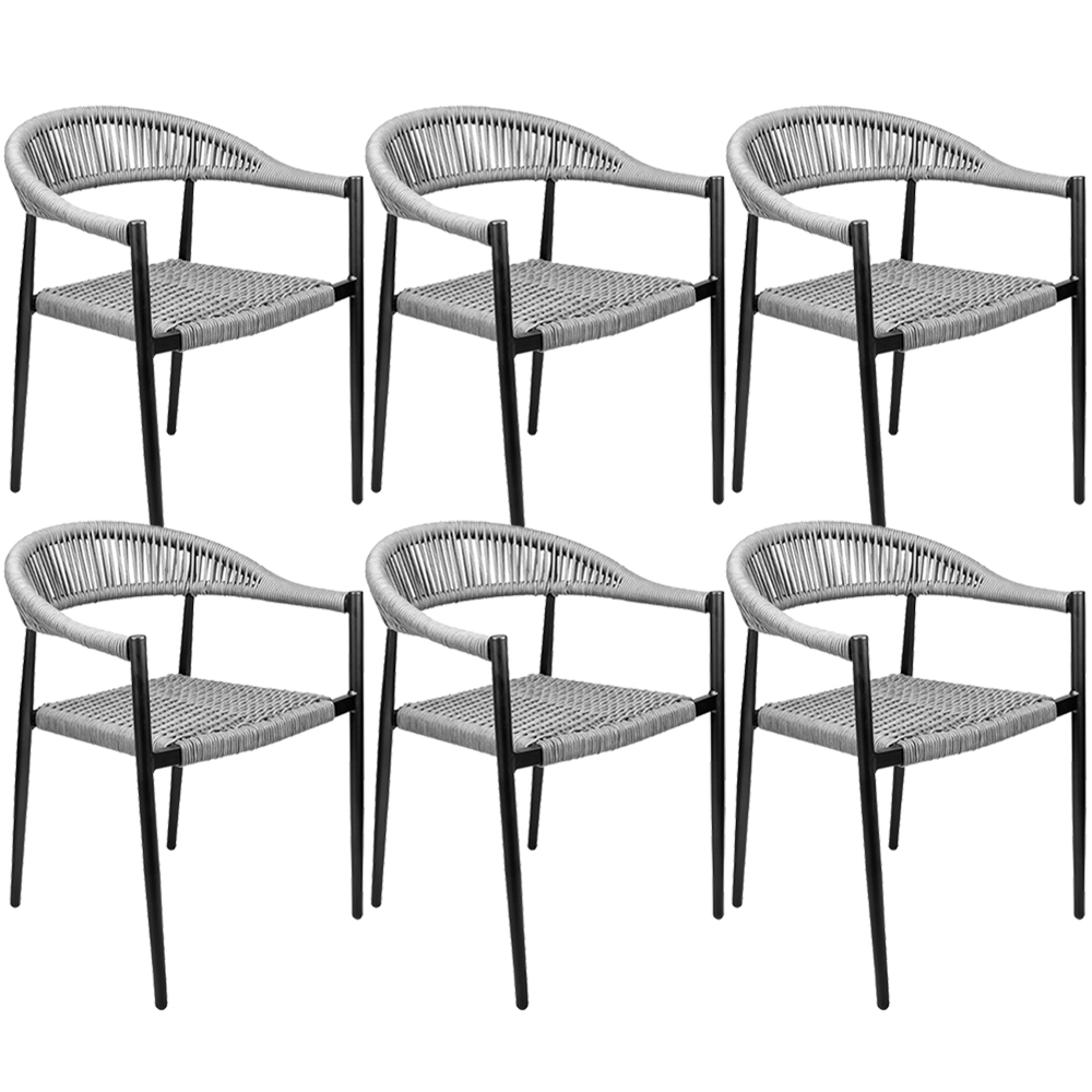 Kit 06 Cadeiras Decorativas Área Gourmet Base Preto Corda Náutica Nevada R01 Chumbo - Lyam Decor