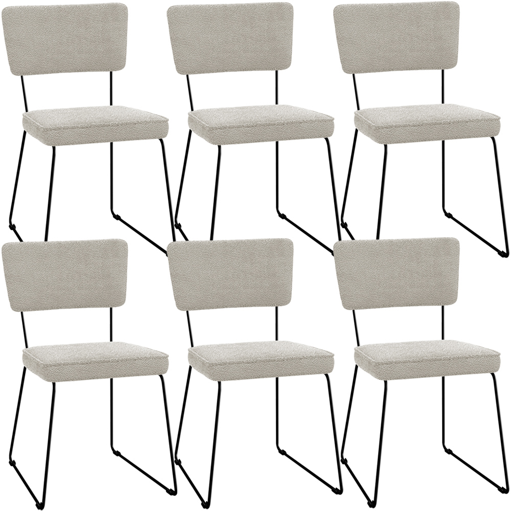 Kit 06 Cadeiras Decorativas Estofada Base De Aço Allana L02 Bouclê Creme - Lyam Decor