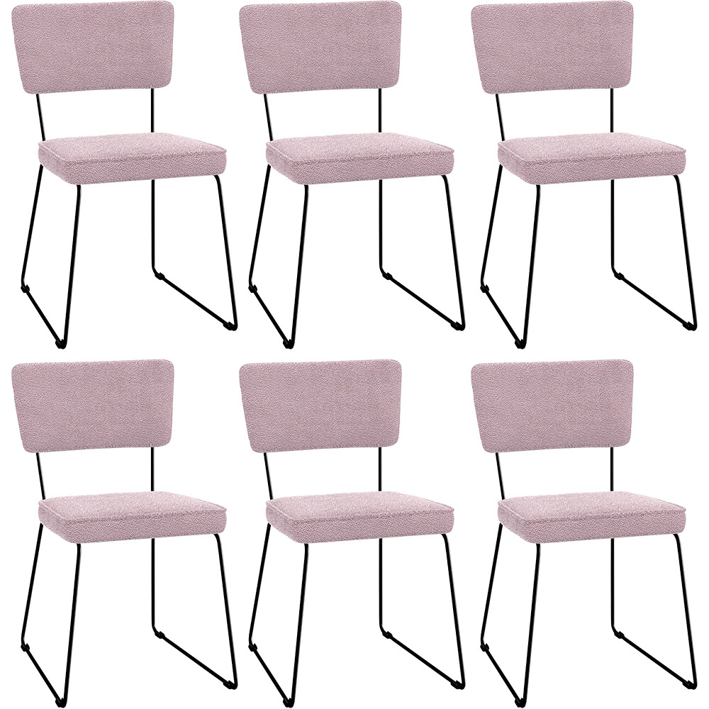 Kit 06 Cadeiras Decorativas Estofada Base De Aço Allana L02 Bouclê Rosê - Lyam Decor