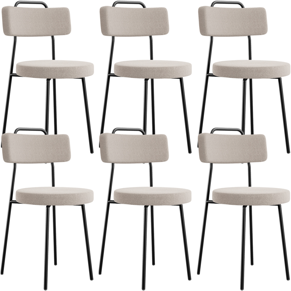 Kit 06 Cadeiras Decorativas Estofada Para Sala De Jantar Barcelona L02 Bouclê Creme - Lyam Decor