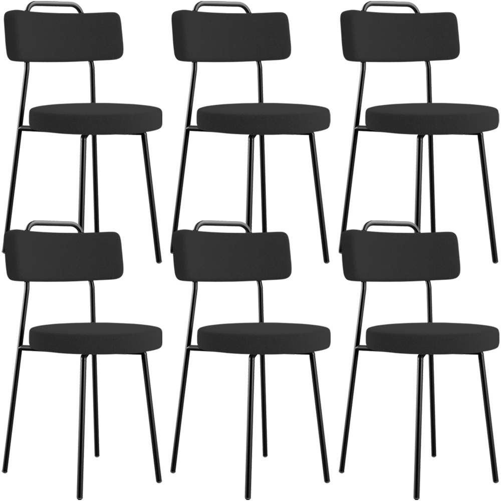 Kit 06 Cadeiras Decorativas Estofada Para Sala De Jantar Barcelona L02 Bouclê Preto - Lyam Decor