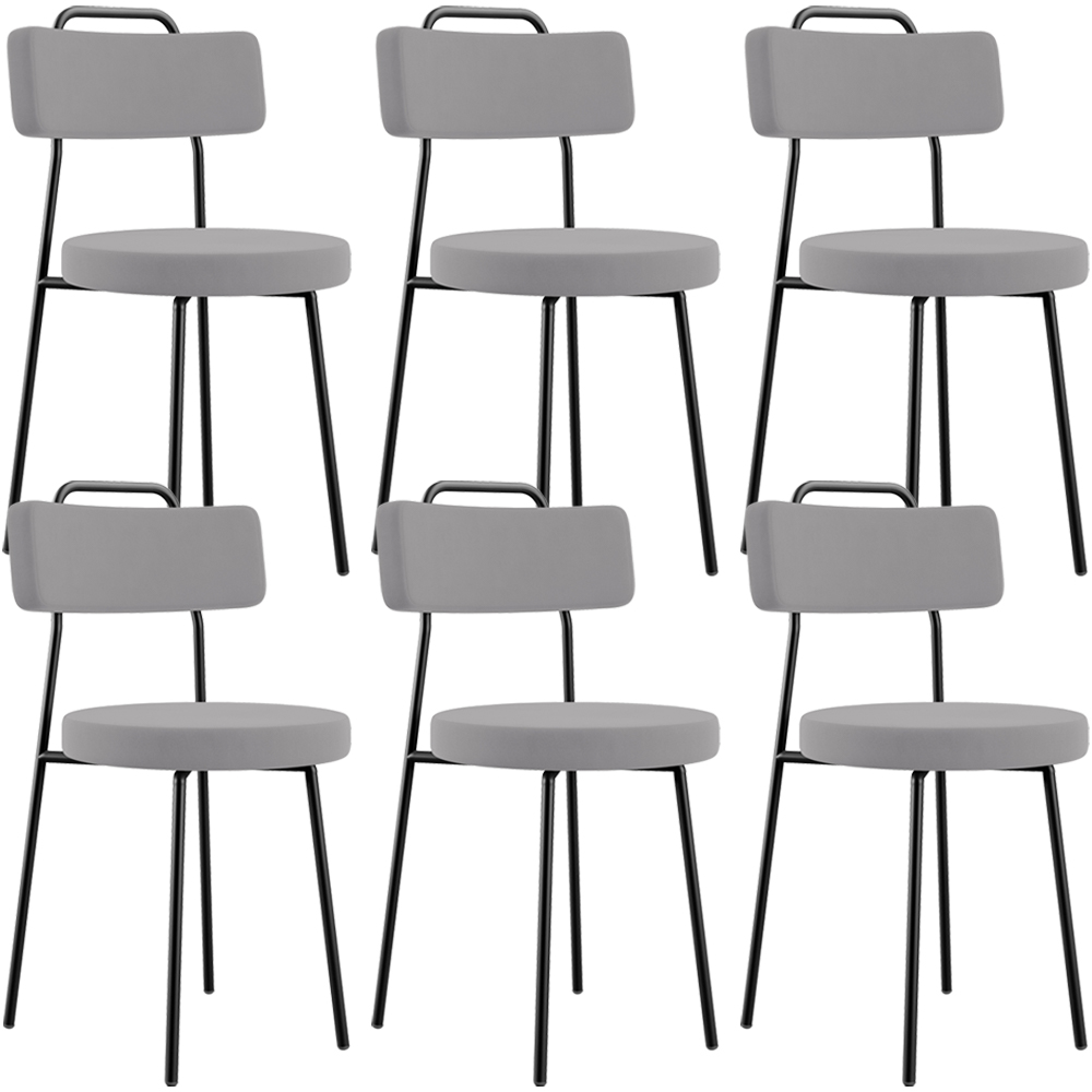 Kit 06 Cadeiras Decorativas Estofada Para Sala De Jantar Barcelona L02 Suede Cinza - Lyam Decor