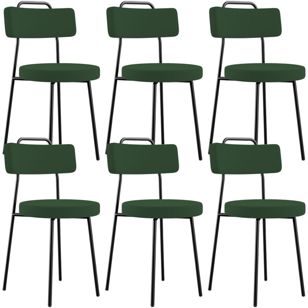 Kit 06 Cadeiras Decorativas Estofada Sala De Jantar Barcelona L02 Suede Verde Musgo - Lyam Decor
