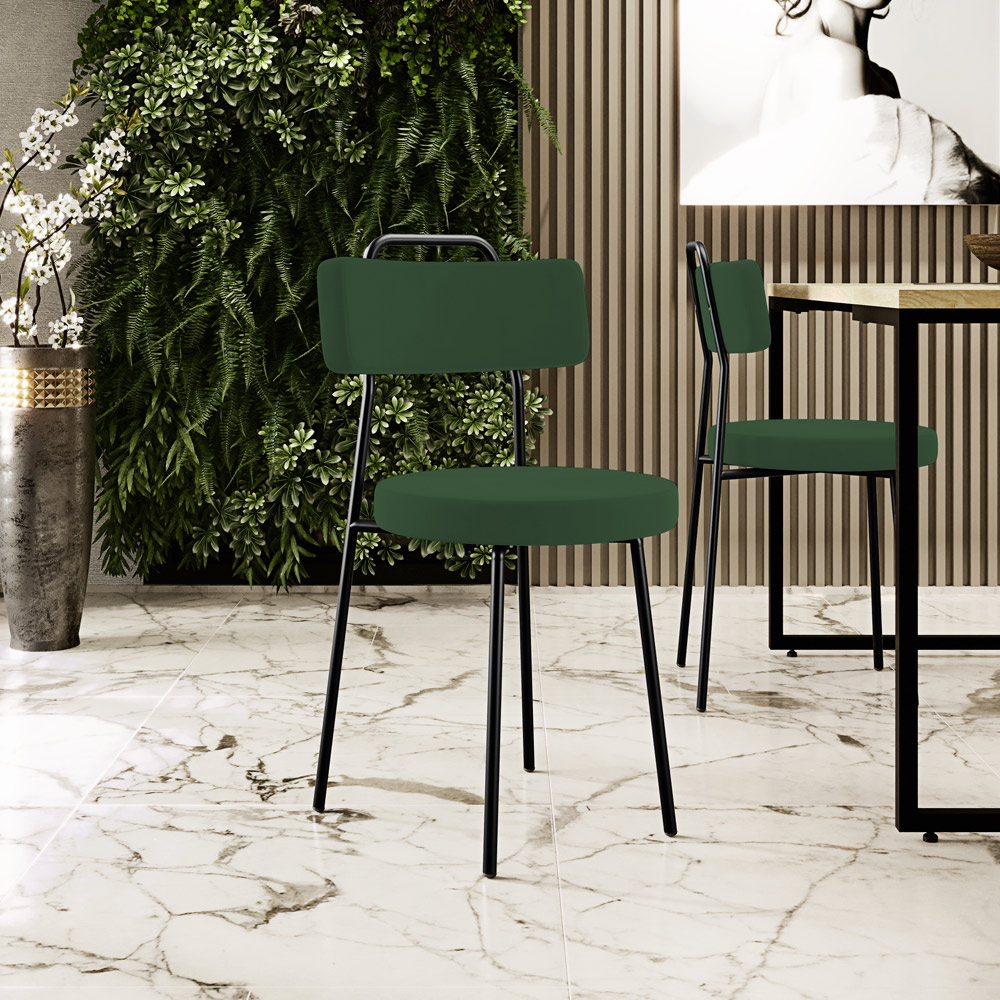 Kit 06 Cadeiras Decorativas Estofada Sala De Jantar Barcelona L02 Suede Verde Musgo - Lyam Decor