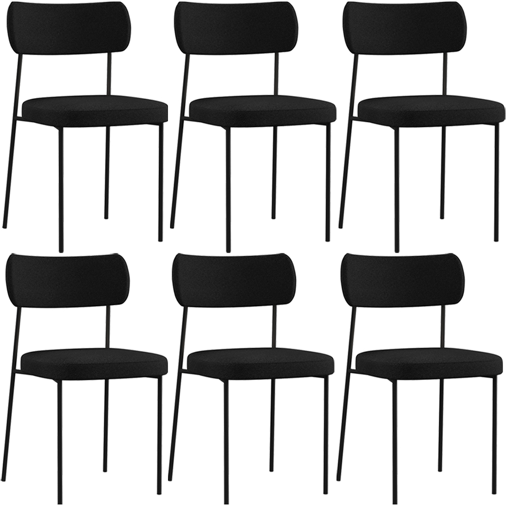 Kit 06 Cadeiras Decorativas Estofadas Para Sala de Jantar Melina L02 Poliéster Preto - Lyam