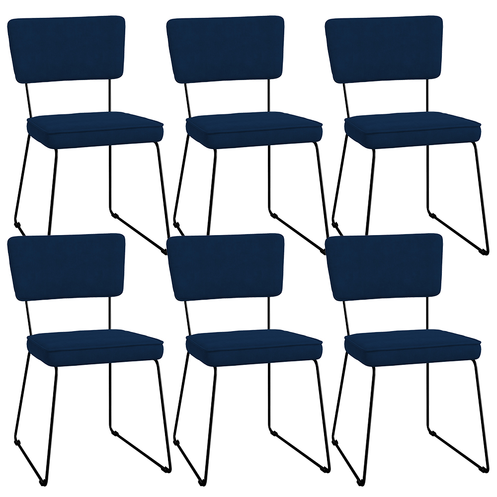 Kit 06 Cadeiras Decorativas Para Sala De Jantar Allana L02 Suede Azul Marinho - Lyam Decor