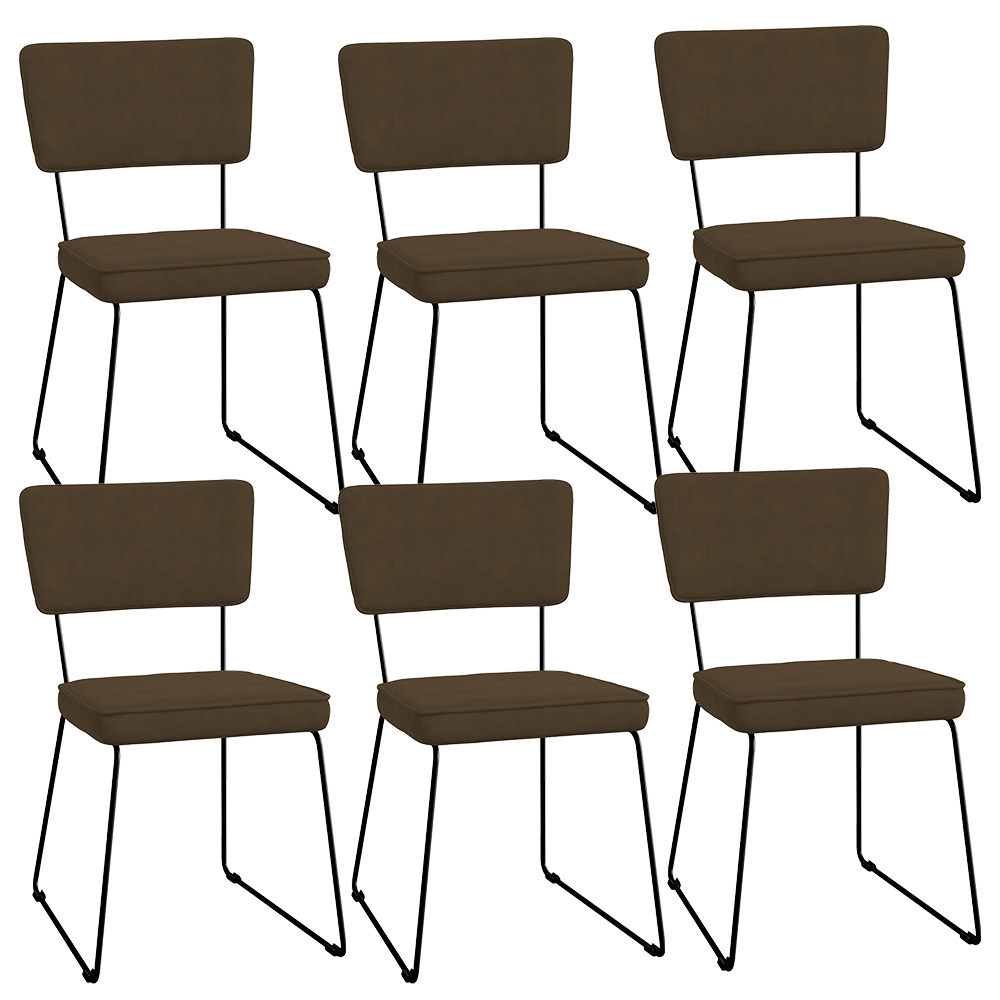 Kit 06 Cadeiras Decorativas Para Sala De Jantar Allana L02 Suede Marrom - Lyam Decor