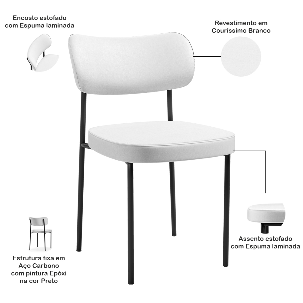 Kit 06 Cadeiras Decorativas Para Sala De Jantar Melina L02 Facto Branco - Lyam Decor