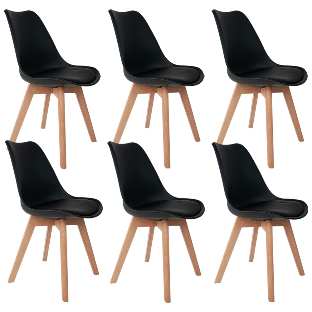 Kit 06 Cadeiras Decorativas Para Sala de Jantar Ayla Com Base de Madeira E01 Preto - Lyam Decor